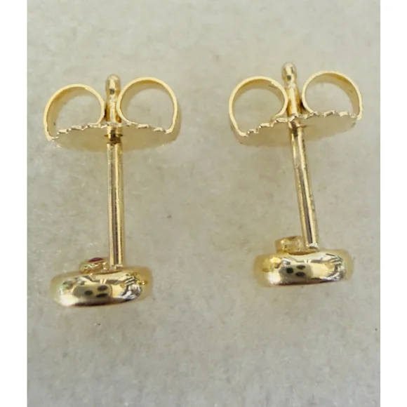 Roberto Coin Rubi & 0.08ctw Diamond Bezel 18k Yellow Gold Stud Earrings - Picture 12 of 15